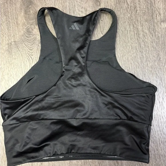 Adidas x Ivy Park Noir Shiny Racerback Bra Size Medium Removable Pads Athleisure - Picture 11 of 14